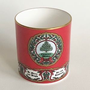 Halcyon Days "Christmas Wishes" English Fine Bone China Cup Holder Gold Rim